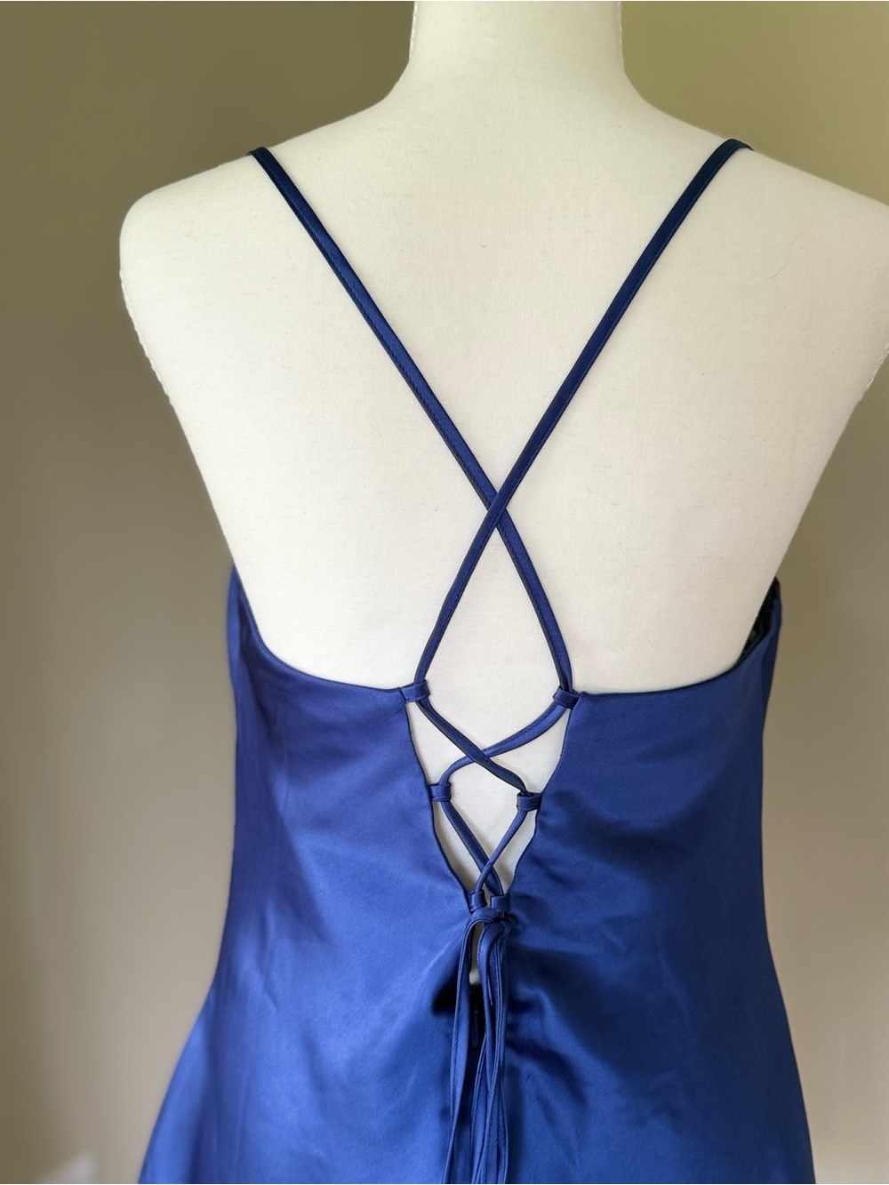 Lulus Luxe Simplicity Blue Satin Lace-Up Mini Dress Royal Blue - Picture 7 of 10